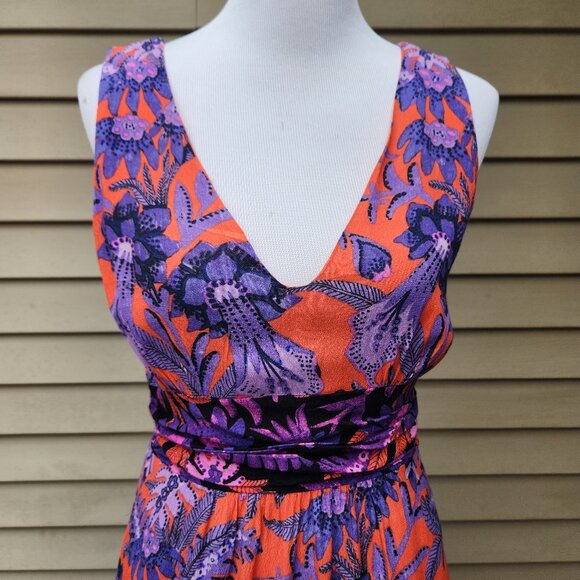 Maeve Anthropologie Macie Maxi Dress Floral Print Red Purple Pockets Sleeveless - Picture 5 of 14